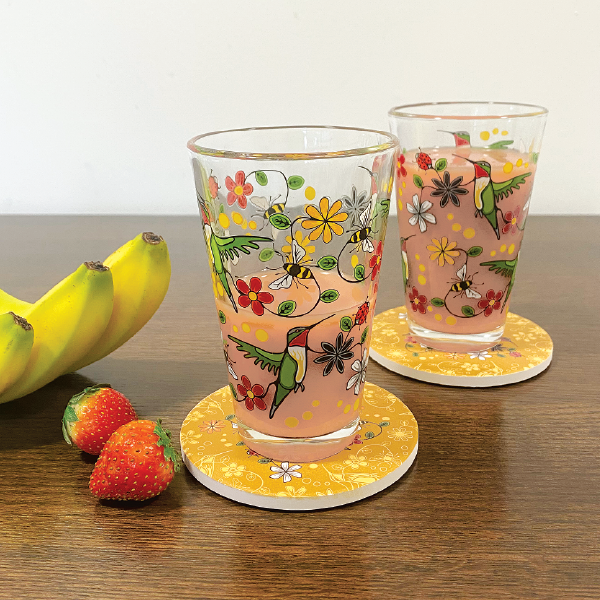 Printed glass tumblers sets of 2 with Indigenous First Nations artwork