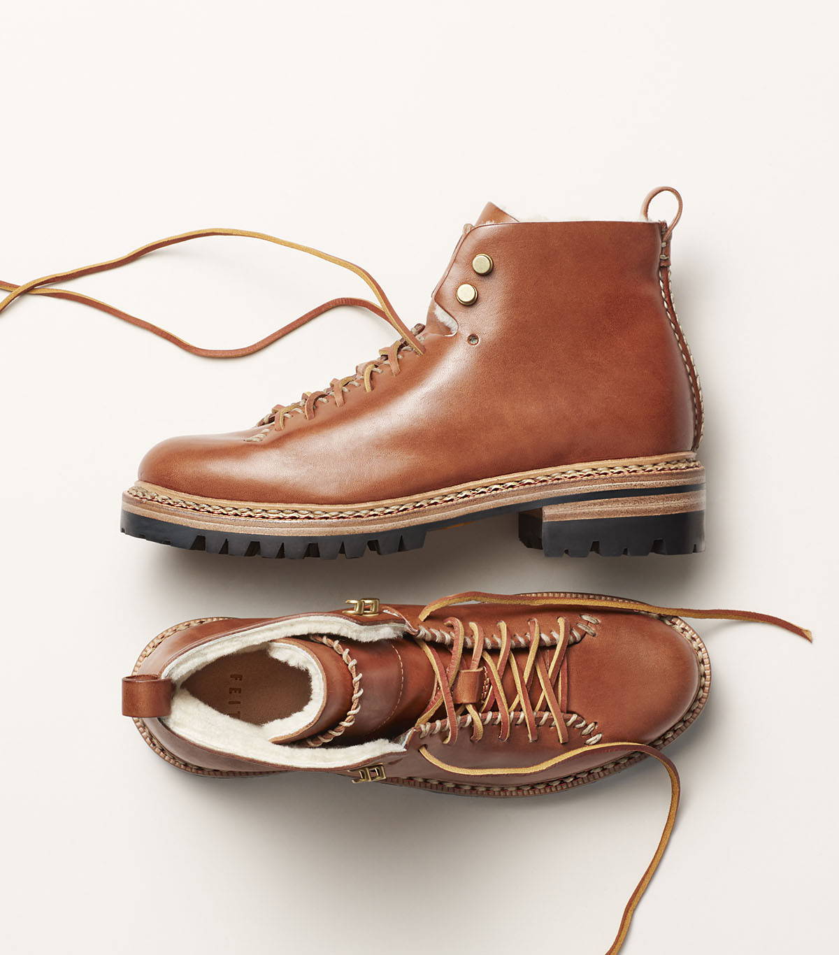 Whipstitch Hiker Wool in Tan/Brass