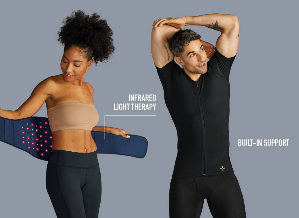 A woman and a man wearing Tommie Copper compression