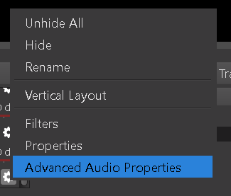 Advanced Audio Properties menu