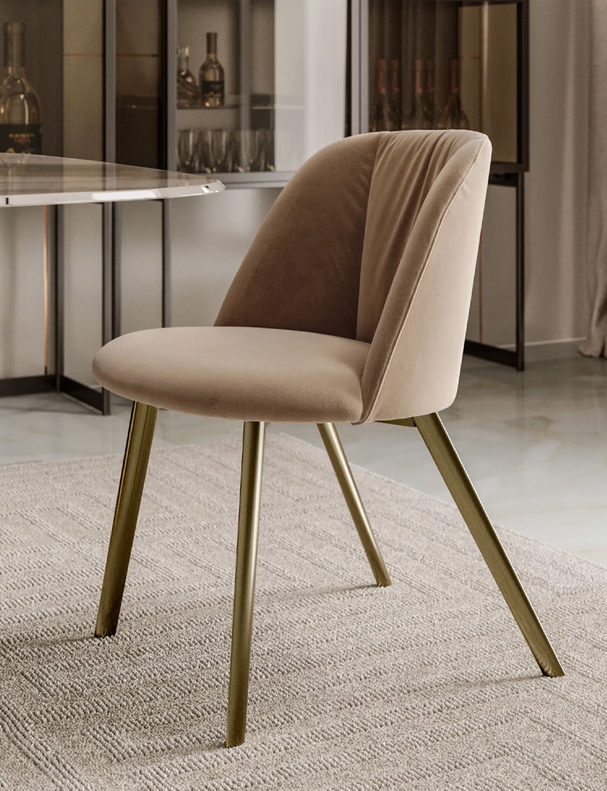 Agatha chair with gold metal legs and luxury fabric by Bontempi