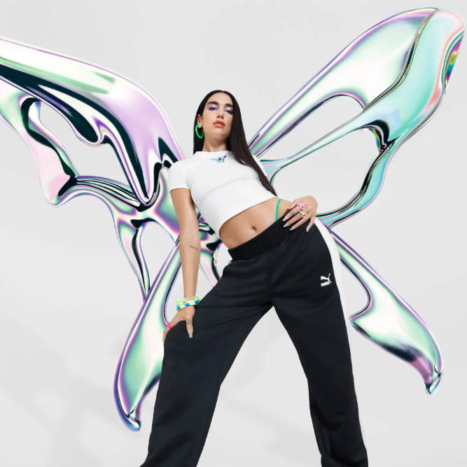 dua lipa with wings in her own puma line
