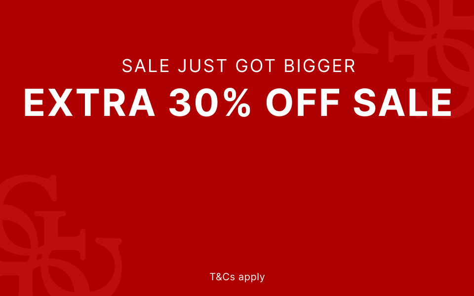 Red background with text announcing an extra 30% off sale.