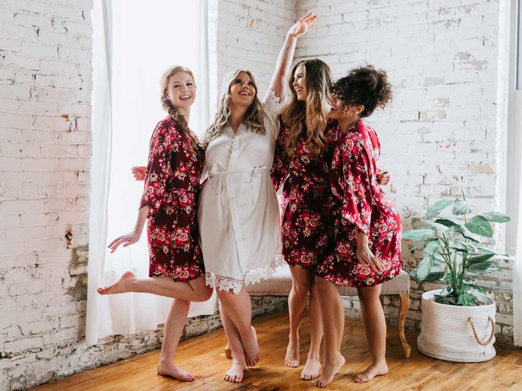 lace robes Bridesmaid Robes Wedding party robes WHITE &  BURGUNDY FLORAL robes Burgundy Bridesmaid Robes bridesmaid floral robes