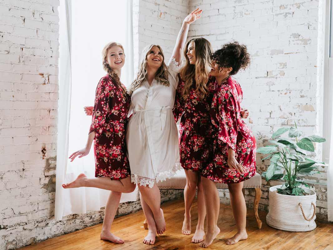 Floral Burgundy Bridesmaid Robes