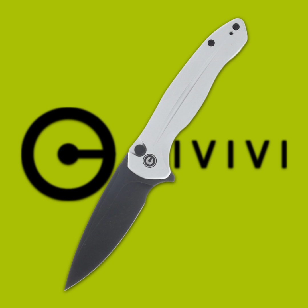 Folding knife on a green background with the Civivi logo.