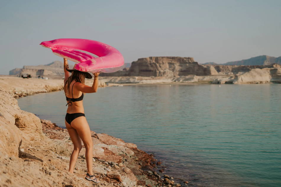 woman river rafting with tube in the USA