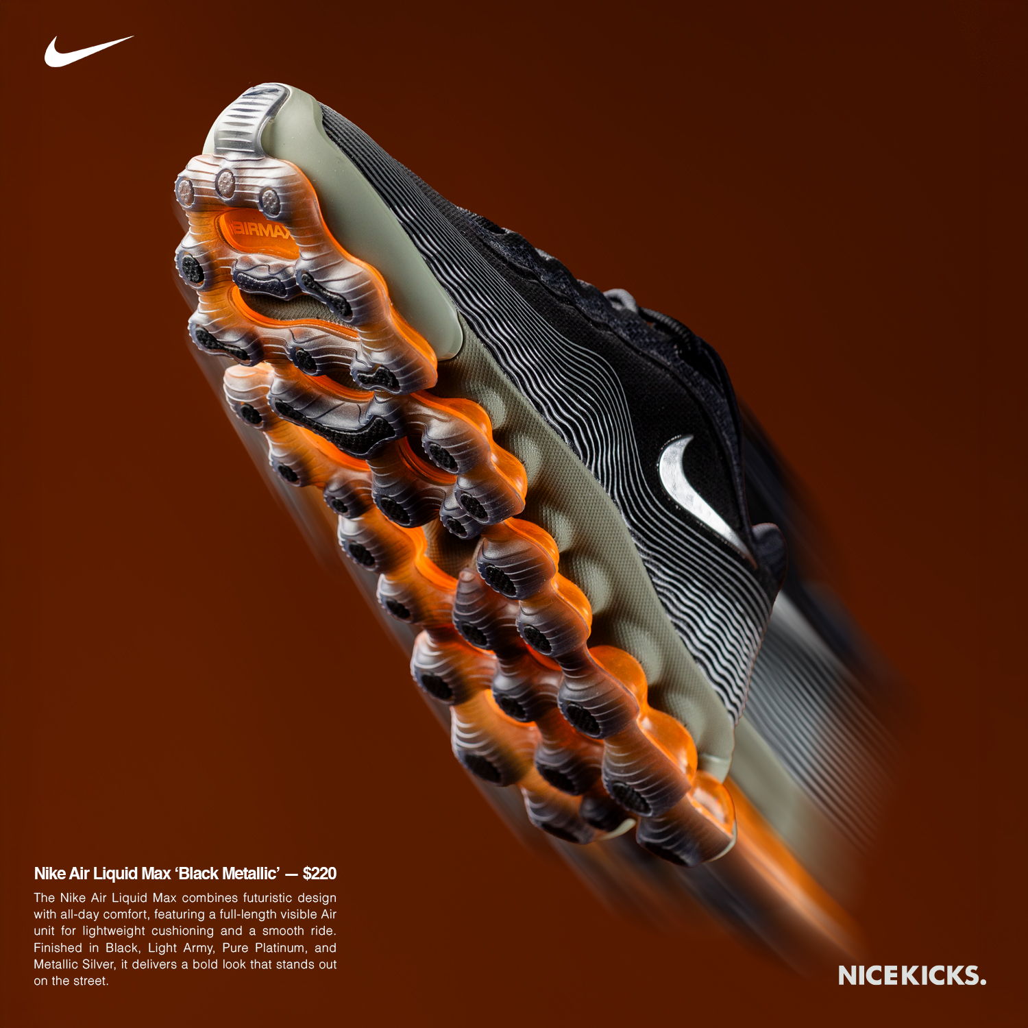 Nike sneaker with visible sole design against a gradient background.