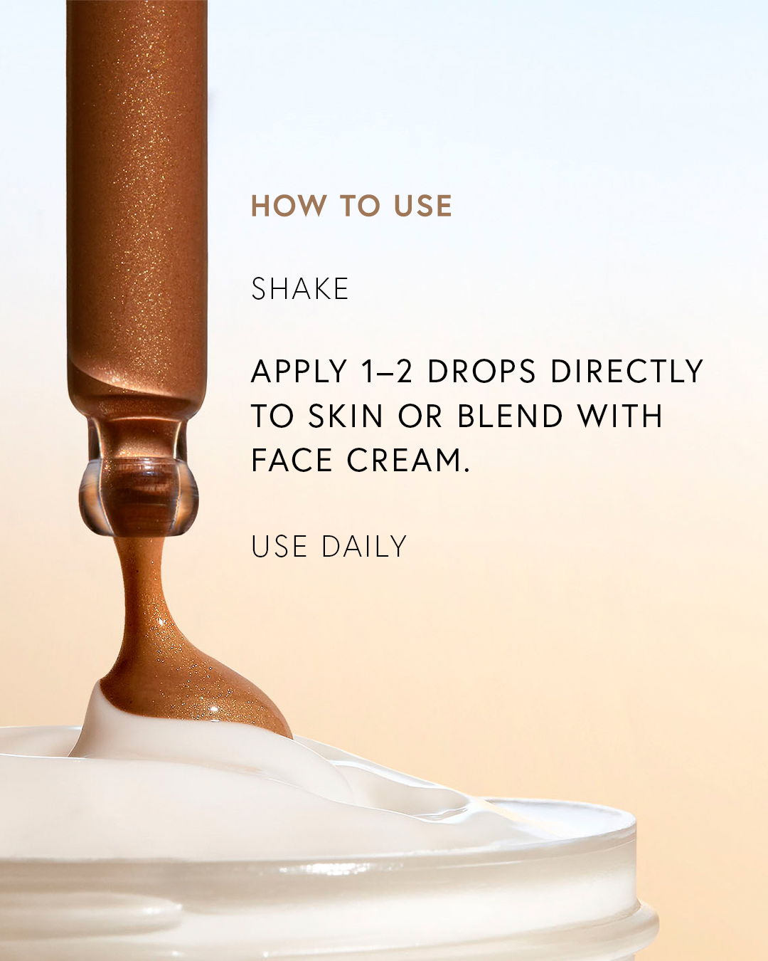 Instructions for using a skincare product, including application method and frequency.