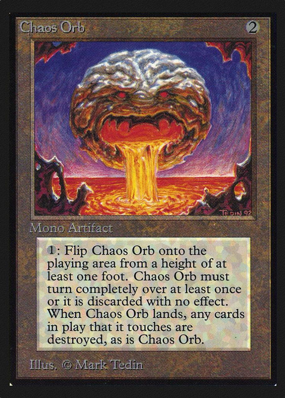 Chaos Orb card with a brain-like explosion and game instructions.