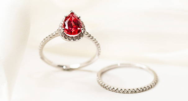 Elegant Lab Created Ruby Ring Set with Diamond Accenting
