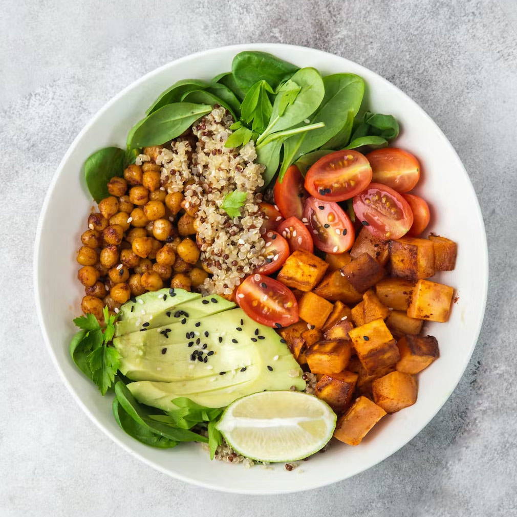 grain bowl with roasted sweet potatoes