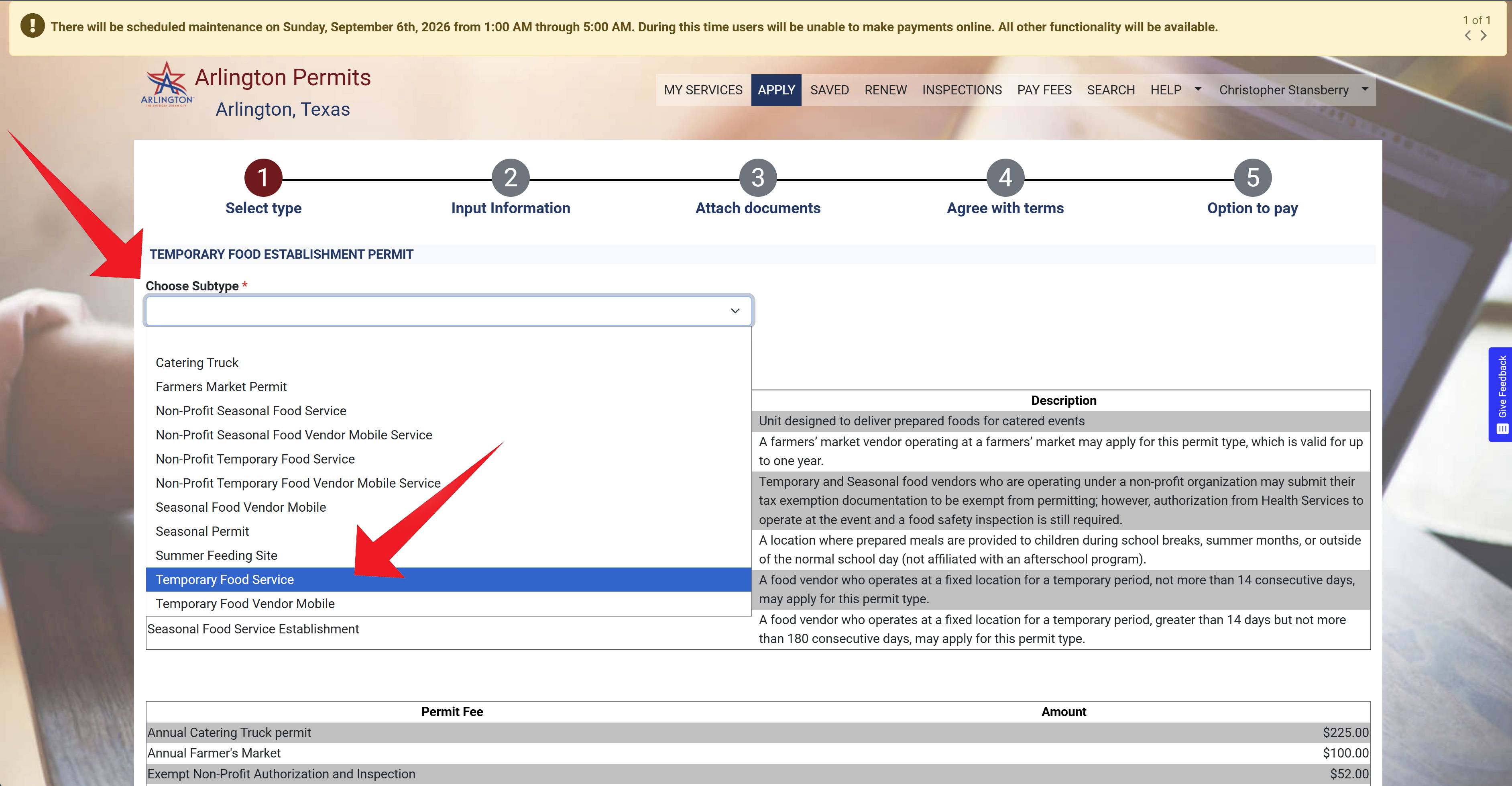 Screenshot of a web form with dropdown options highlighted.