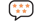 Five orange stars inside a speech bubble.
