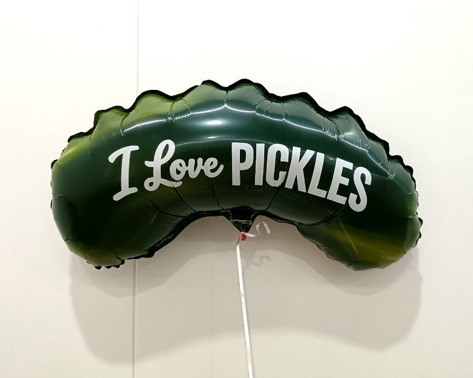 Custom I Love Pickles helium balloon at The Big Dill pickle festival at Texas Live! in Arlington Texas