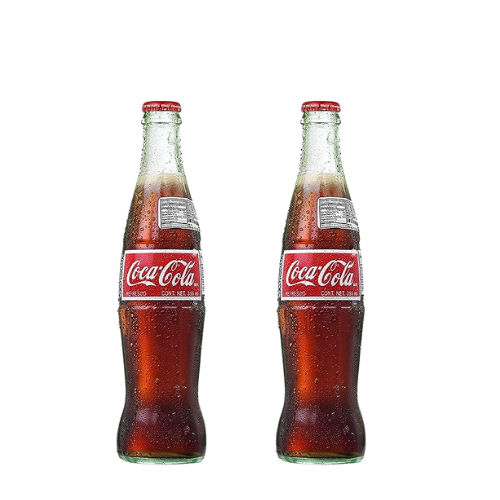 Two glass bottles of Mexican coke