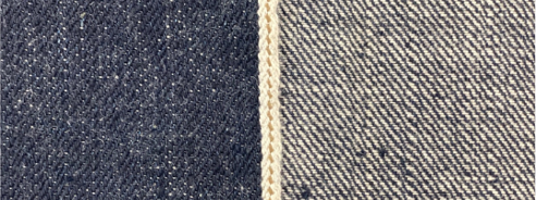 Two fabrics of denim showing different shades and textures.