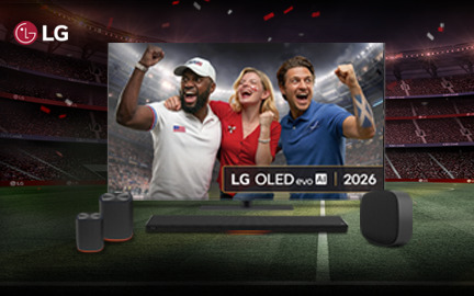 LG OLED TV with excited fans celebrating a sports event.