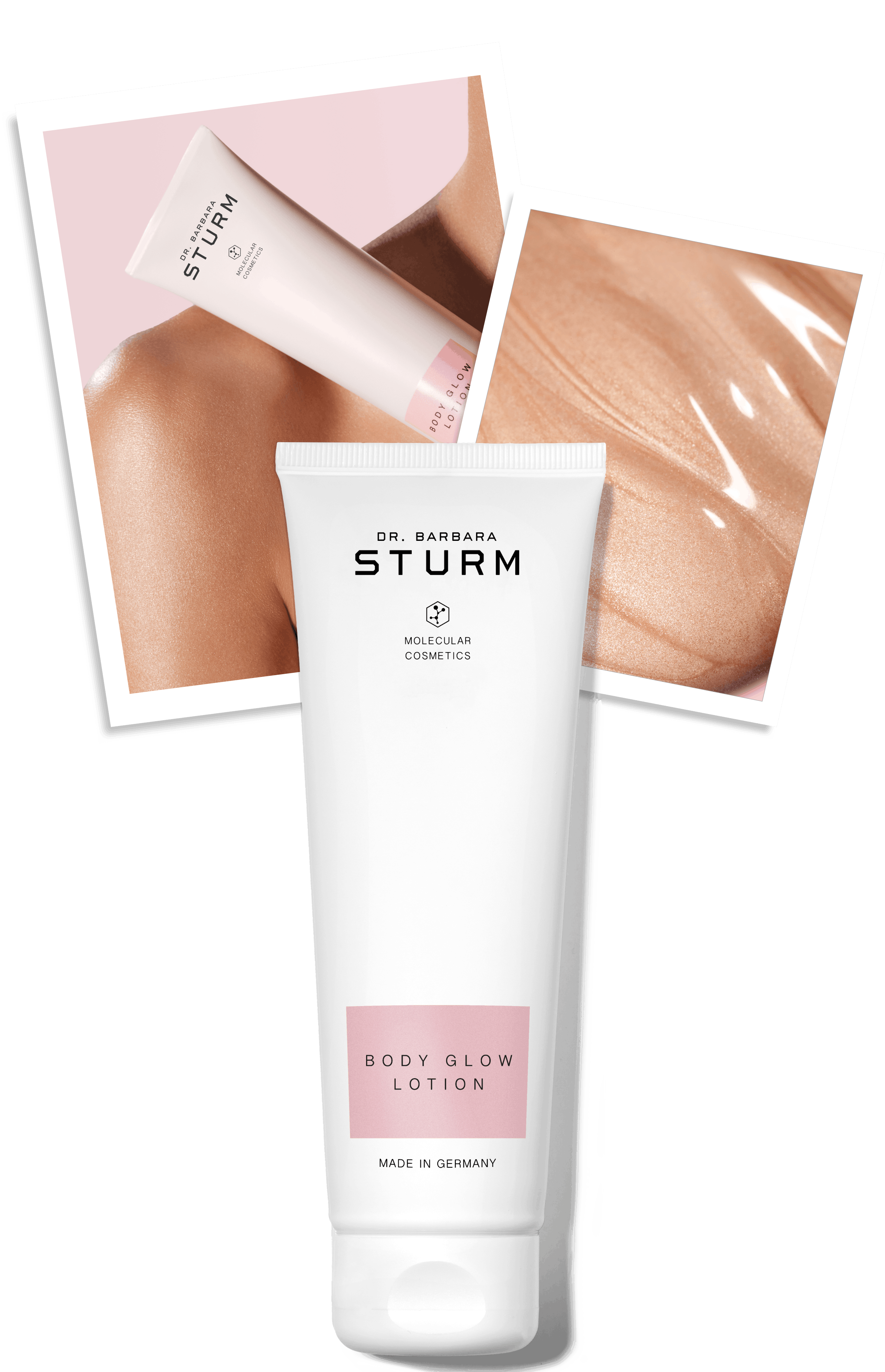 Body glow lotion tube with images of glowing skin.