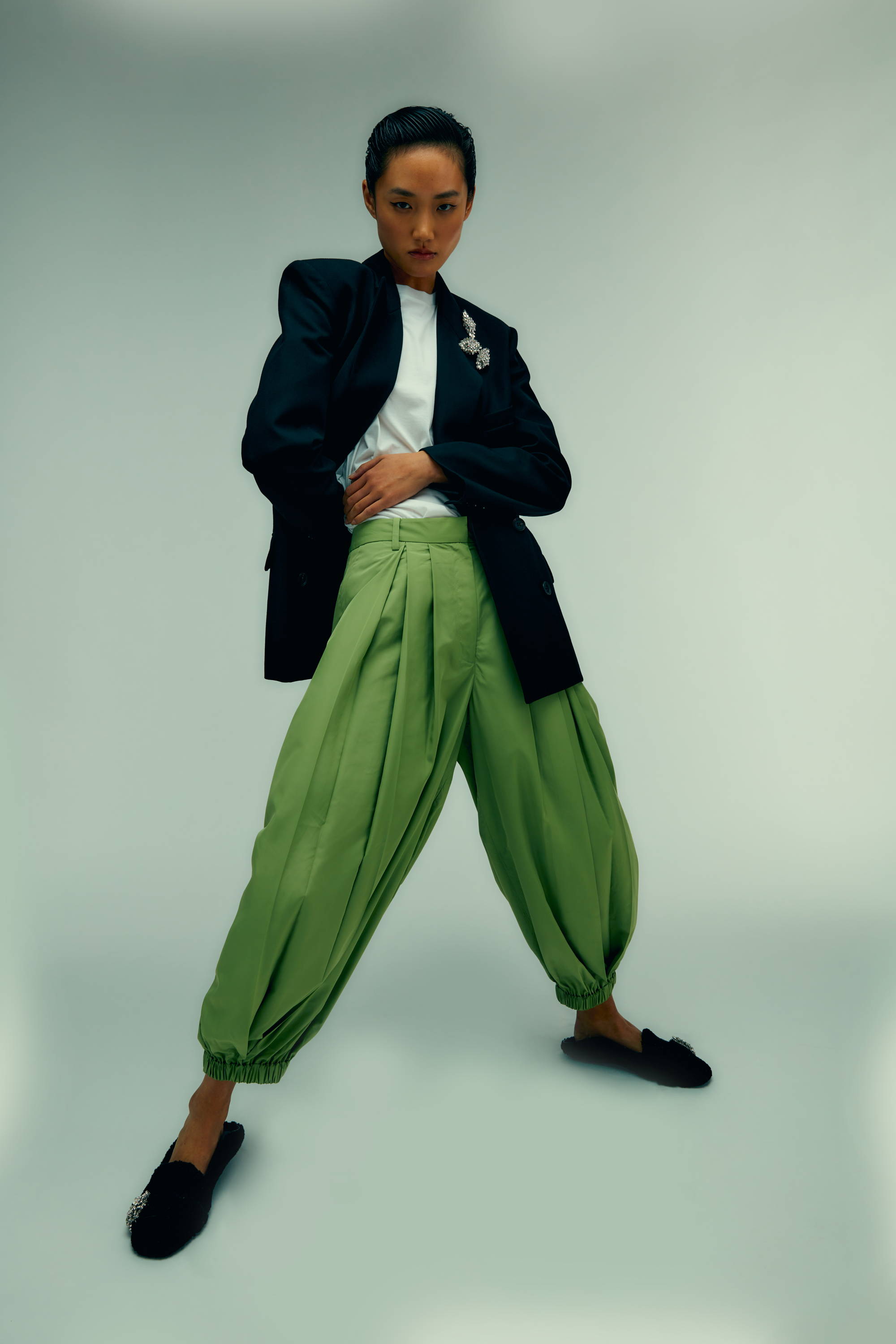 Model on grey background