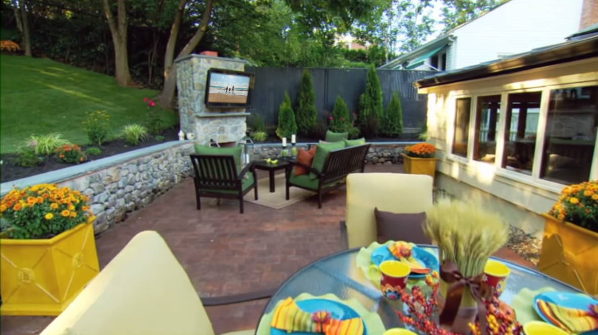 Outdoor TV cabinet The TV Shield beautiful outdoor living space photo from Spontaneous Construction TV show