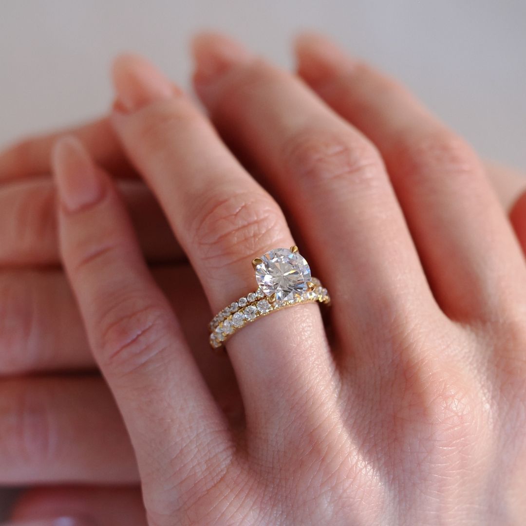 Slim Diamond Ring with Medium Pave Band