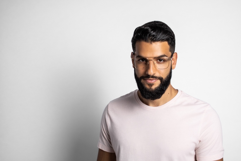 man wearing drive gold eyeglasses with anti fatigue lenses