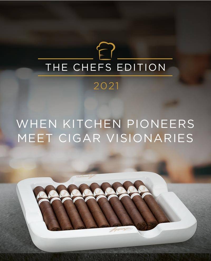 Davidoff Chefs Edition 2021 Churchill Cigars opened in its packaging which can be used as an ashtray