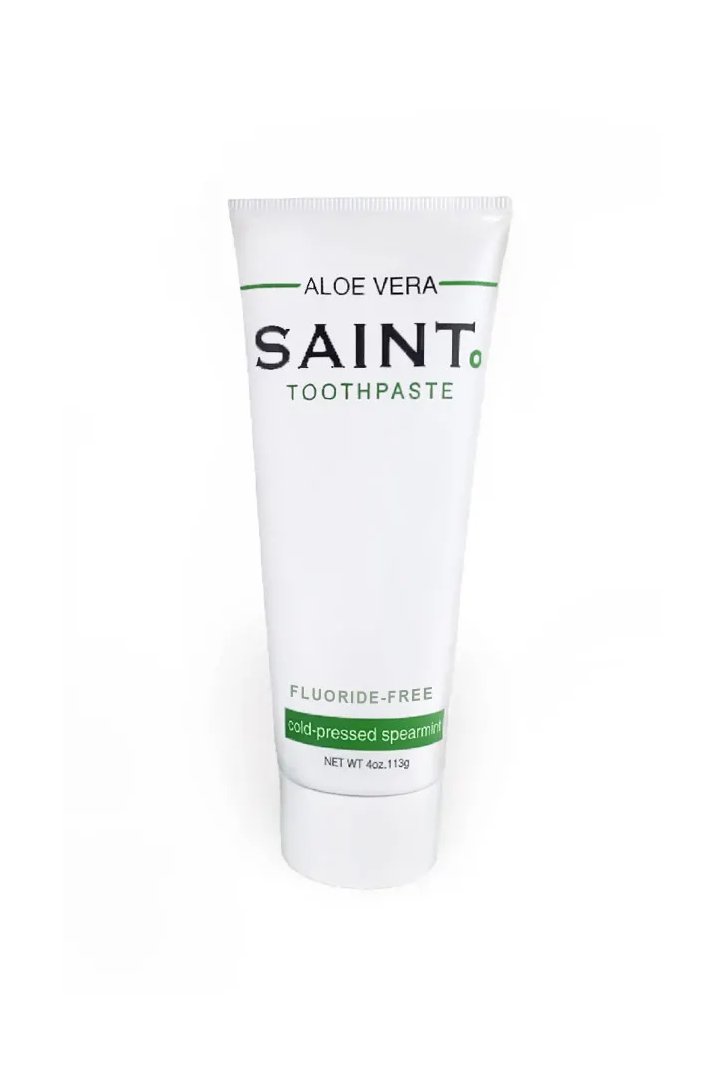 Saint's fluoride-free toothpaste tube.