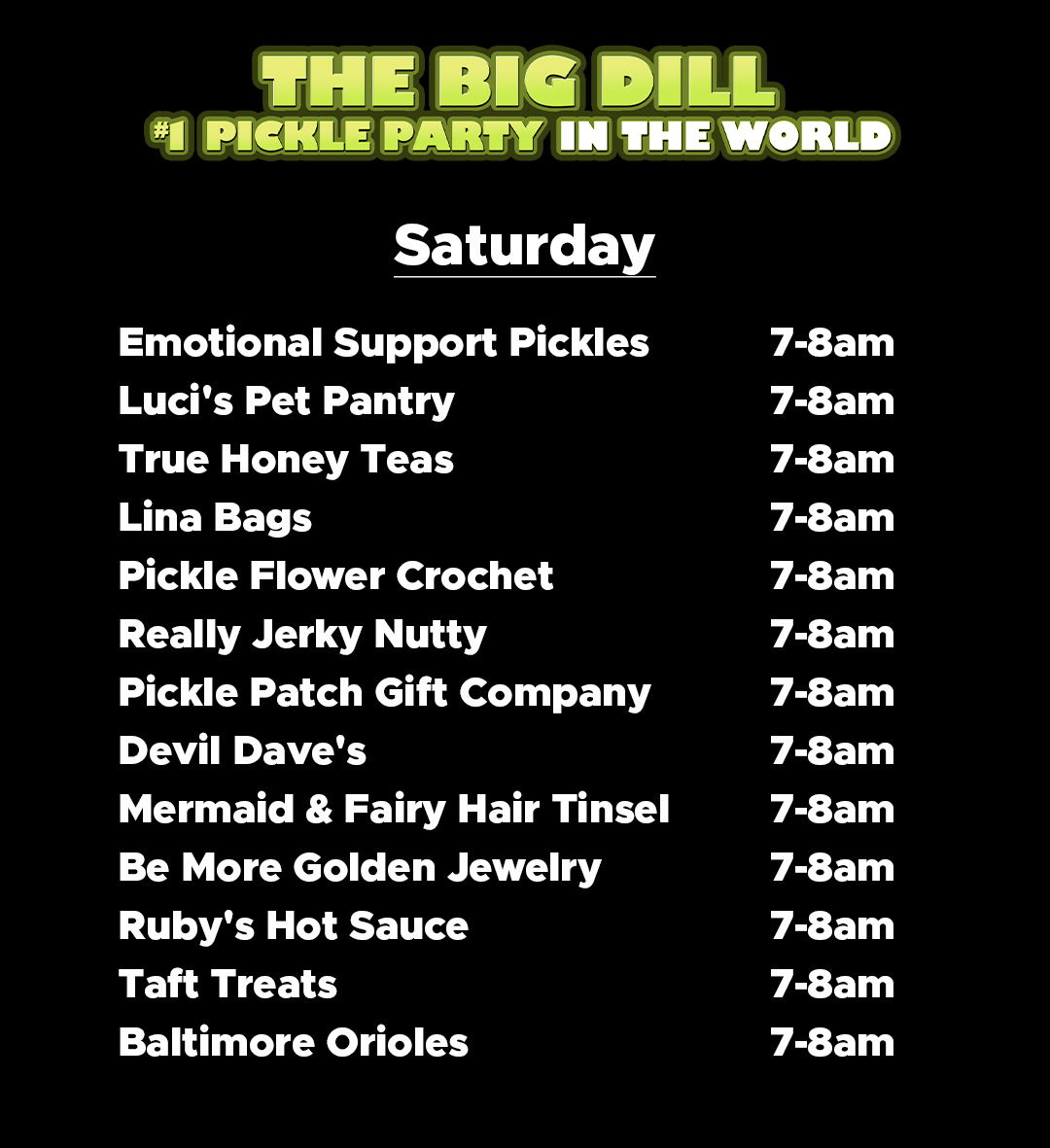 List of vendors and times for 
