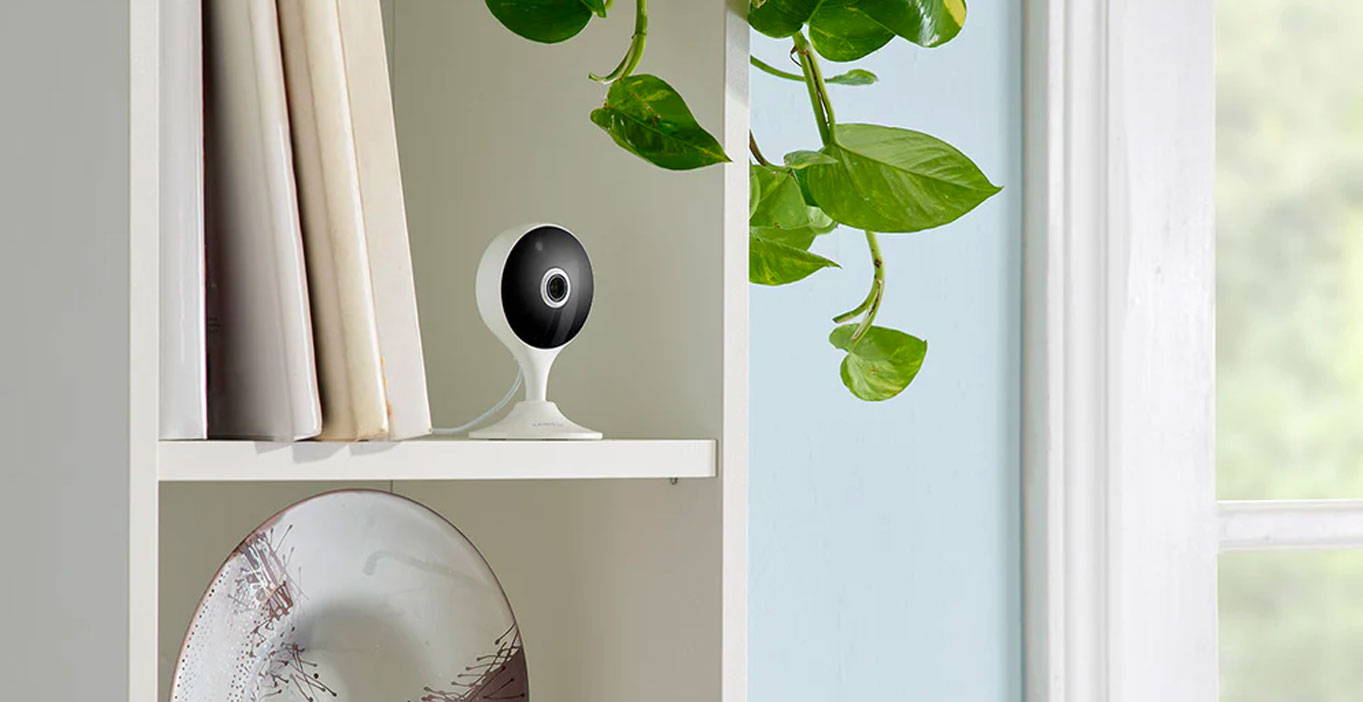 indoor Wi-Fi security camera on shelf