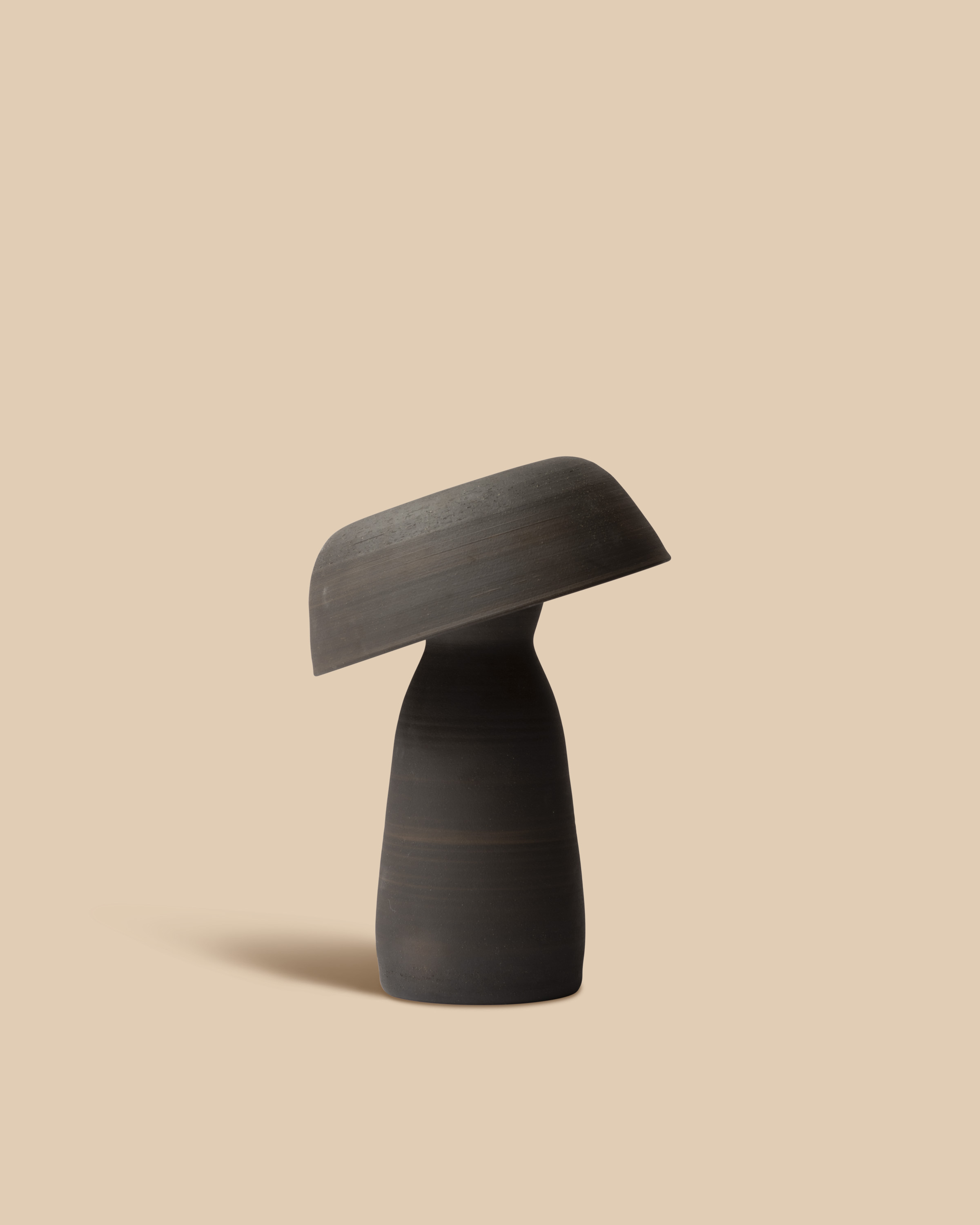 Mushroom Small Ceramic Table Lamp by Nicholas Bijan Pourfard Dramatic Lighting Decor in Black Raw Glaze