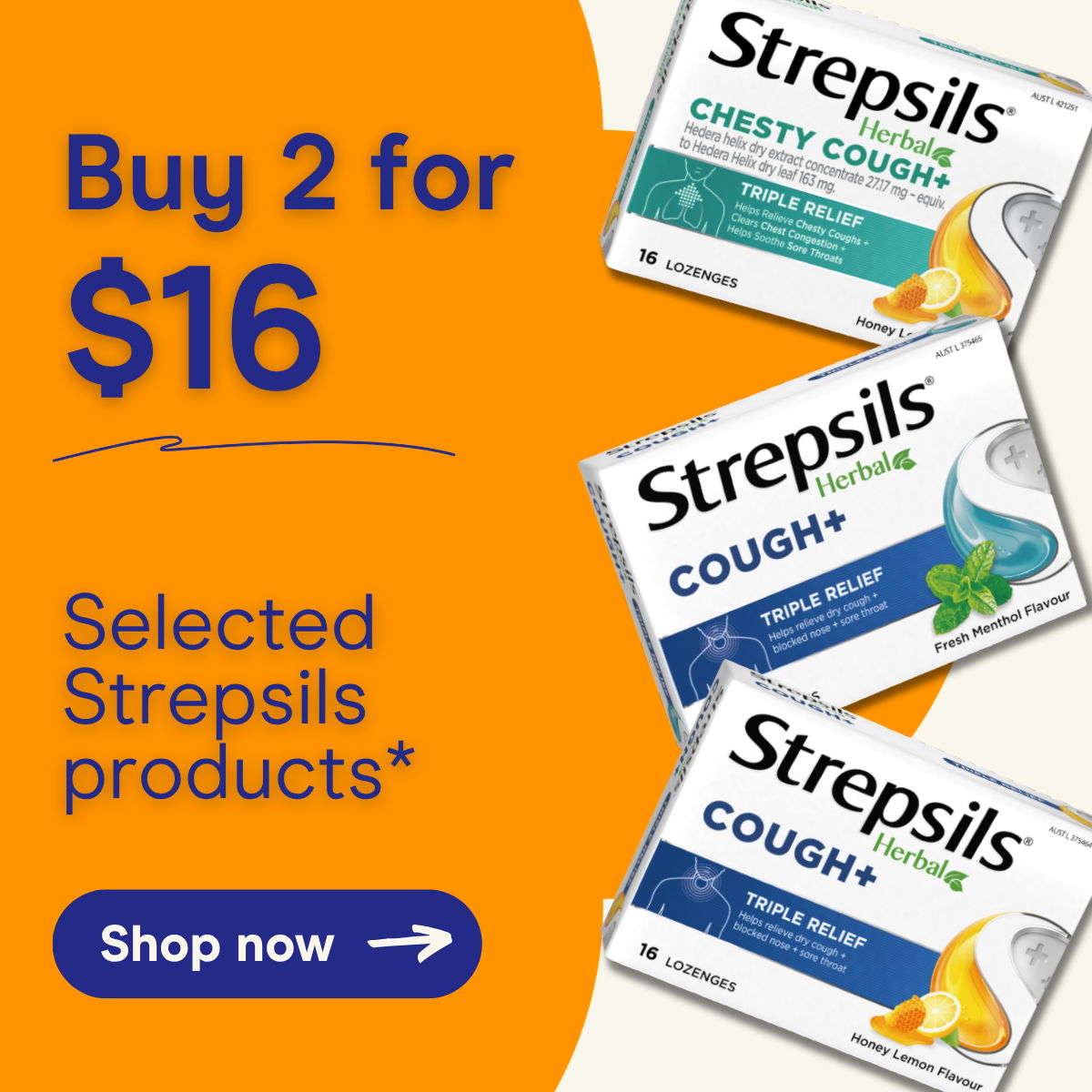 Buy 2 for $16 on selected Strepsils products. Shop now.