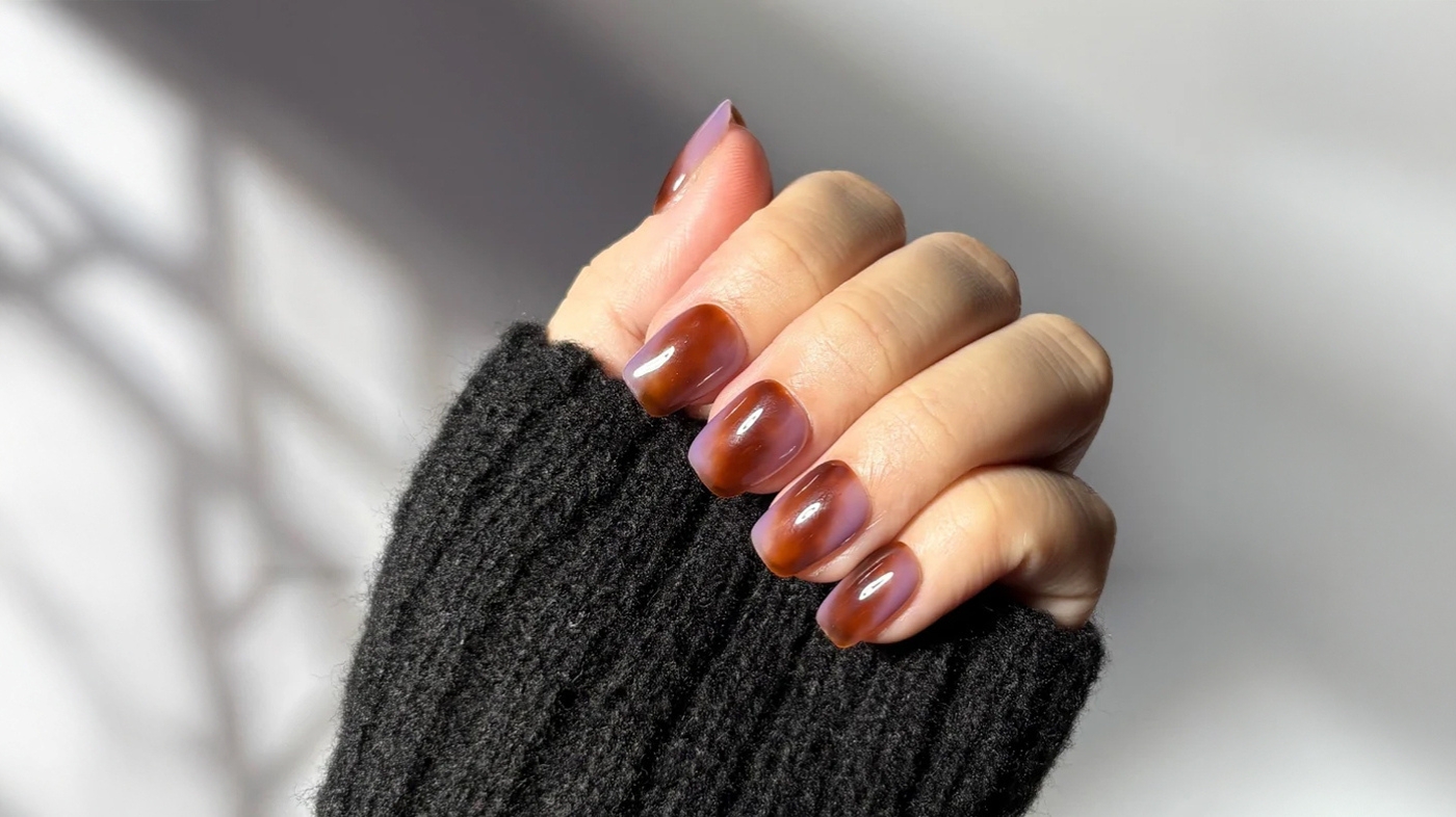 EyeCandys handmade press-on nails in deep purple and black with gold accents for Suma Demon Slayer cosplay