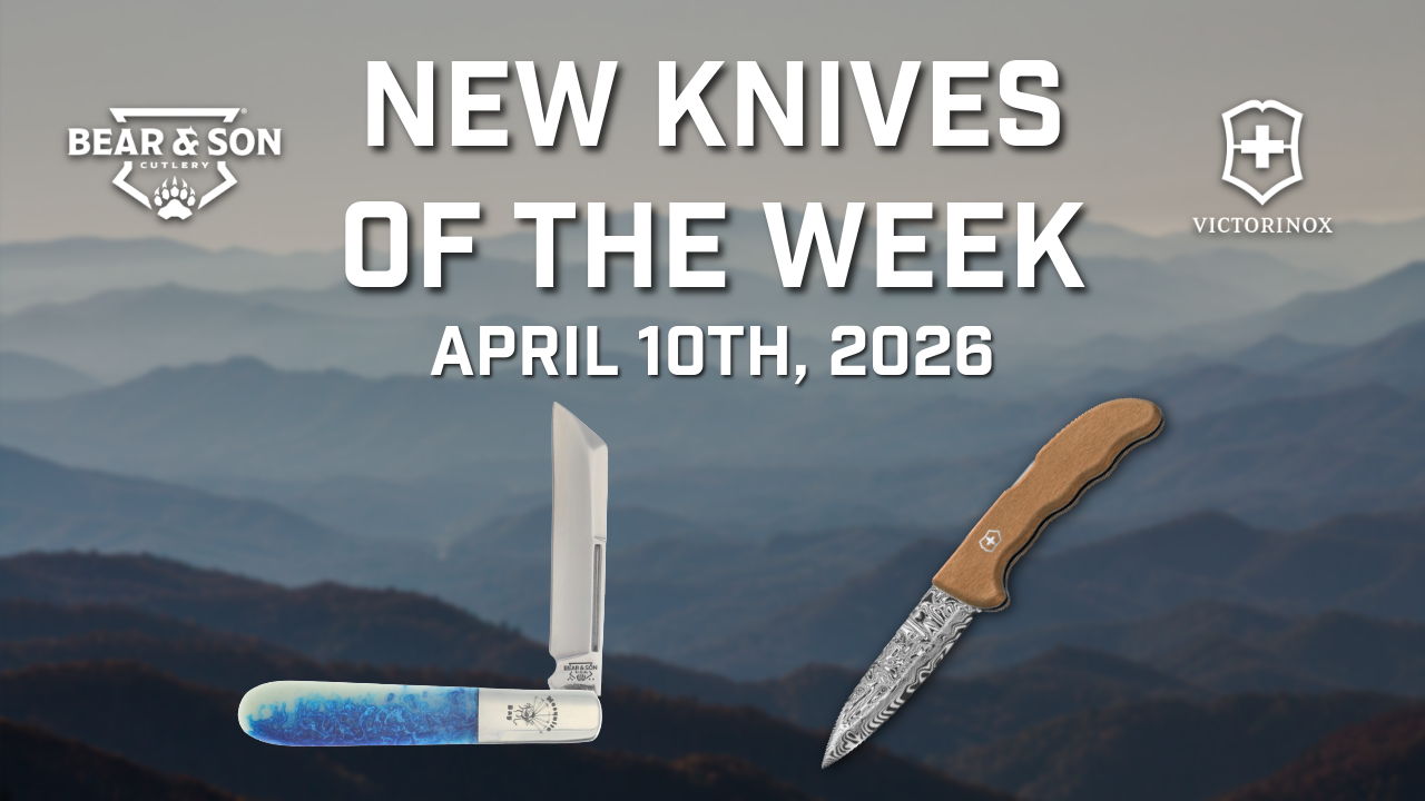 Promotional graphic featuring new knives for the week of April 10th, 2026.