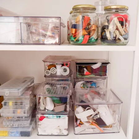 Organize Sewing Notions in Clear Storage Bins