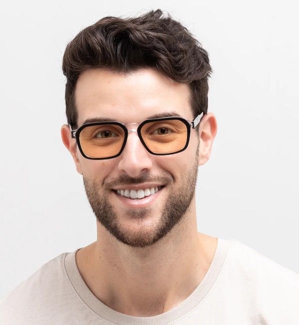 man with oblong face shape wearing Haya squared aviator sunglasses on a white background