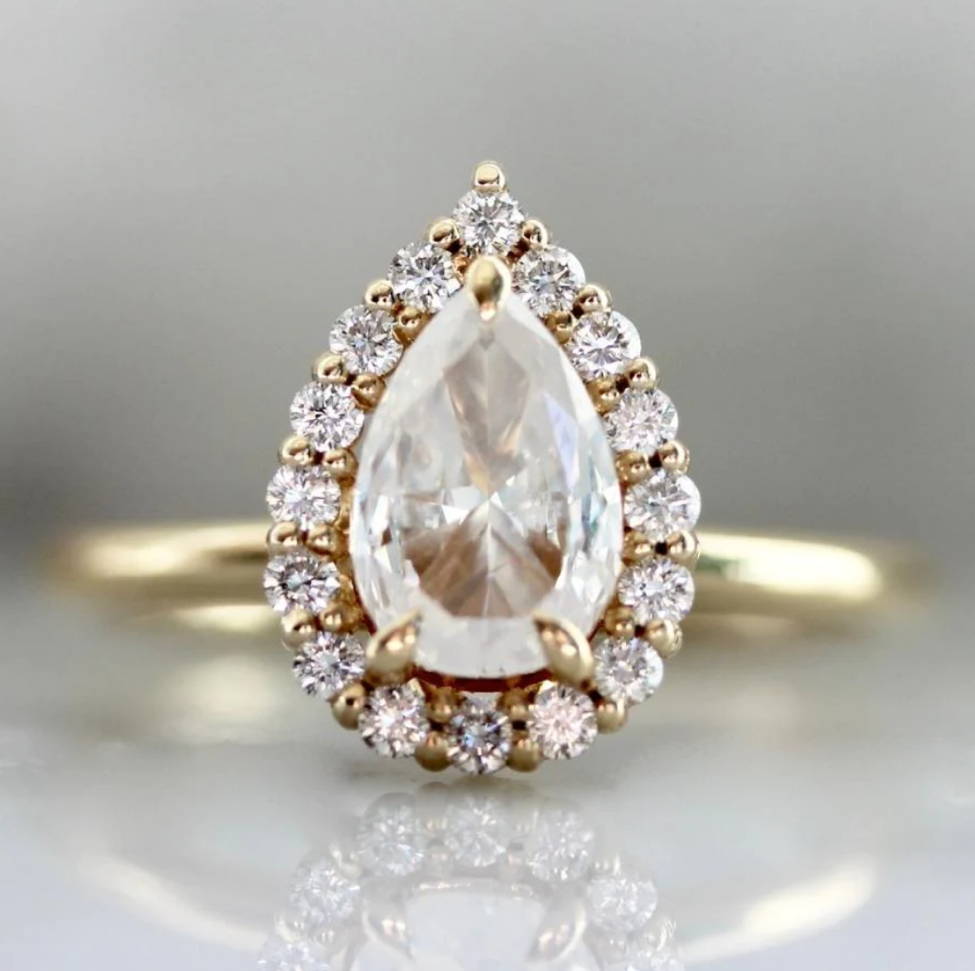 pear shaped diamond ring with diamond halo