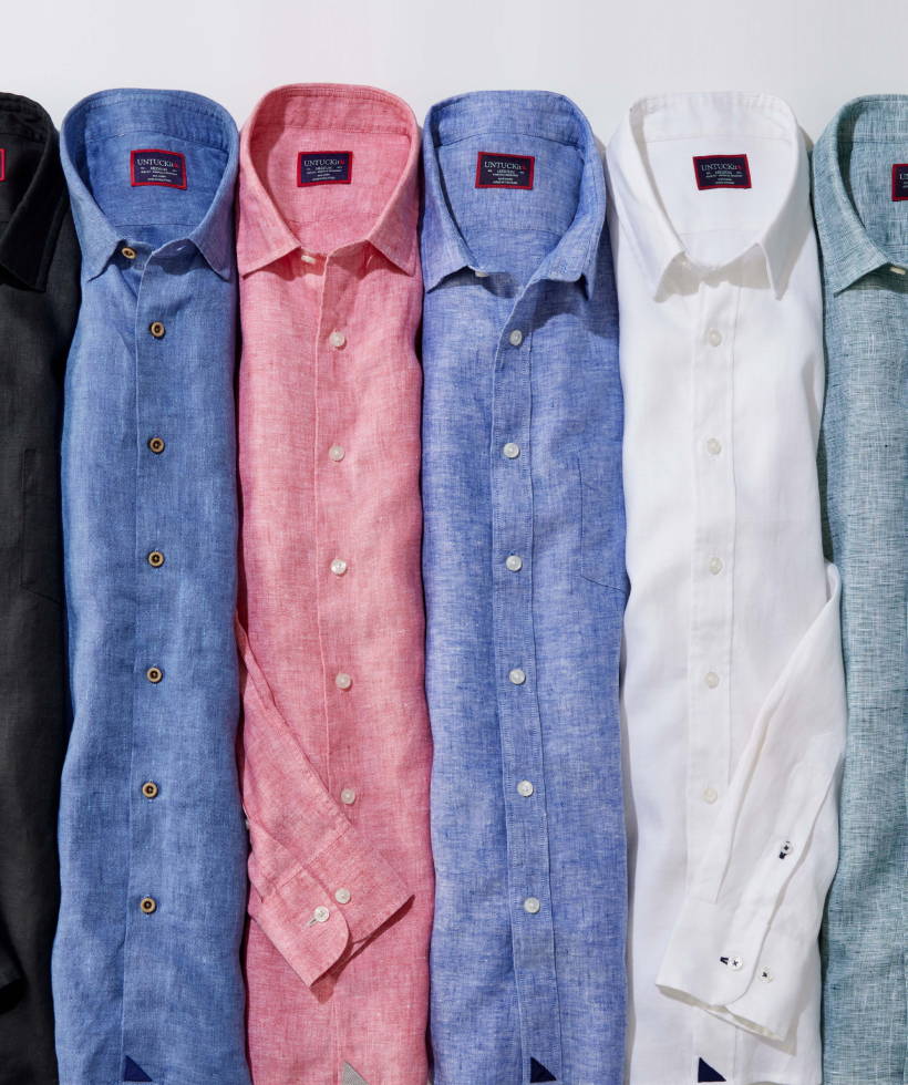 Laydown of UNTUCKit Wrinkle-Resistant Linen shirts