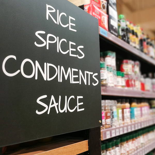 High Quality Organics Express grocery store rice spices condiments and sauce