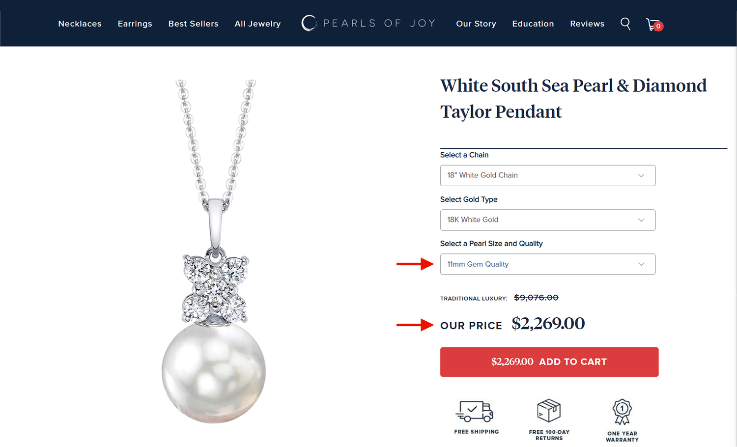 White South Sea pearl and Diamond Taylor Pendant from Pearls of Joy features a similar design to the Tiffany Victoria Collection but at nearly half the cost