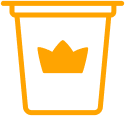 Orange cup with a crown symbol on the front.