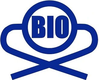Blue logo with the word 