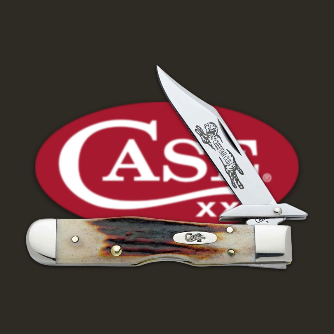 Pocket knife with CASE logo, displaying a blade and handle design.