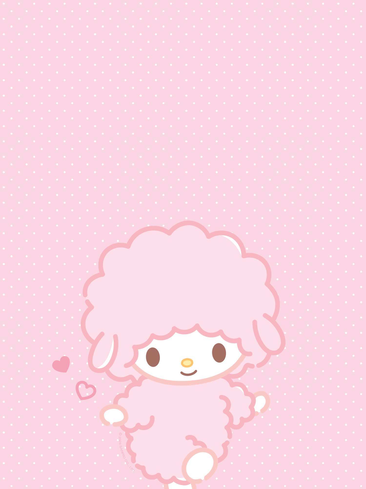 My Sweet Piano Character with pink hair and outfit on a pink background.