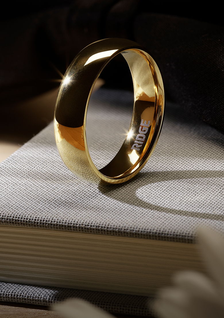 Ridge 8mm Beveled Ring Set - Damascus
