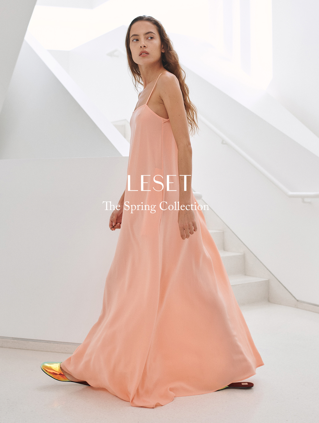Ari Maxi Dress in Peche LESET The Spring Collection