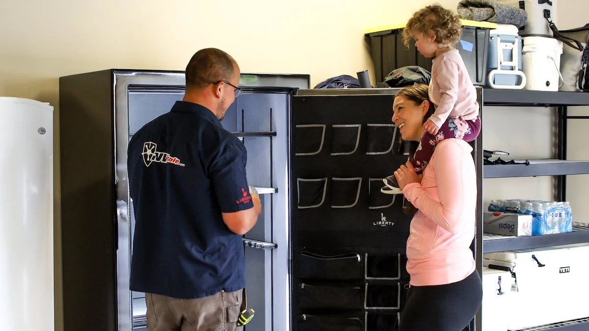 A mom getting a safe delivered and installed