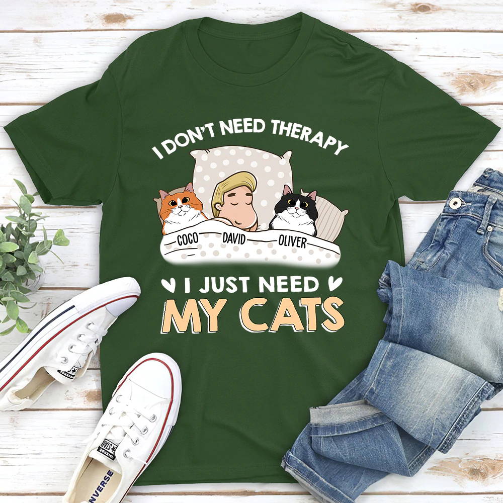 CATS ARE MY THERAPY - PERSONALIZED CUSTOM UNISEX T-SHIRT
