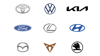 Logos of various car manufacturers including Toyota, Ford, and Volkswagen.